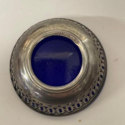 Set of 4 Cobalt and Sterling Salt Cellars with 3 Spoons