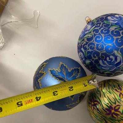 Lot of 3 Christopher Radko Hand Painted Round Christmas Ornaments
