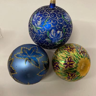 Lot of 3 Christopher Radko Hand Painted Round Christmas Ornaments