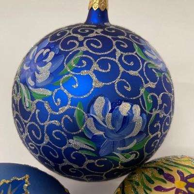 Lot of 3 Christopher Radko Hand Painted Round Christmas Ornaments