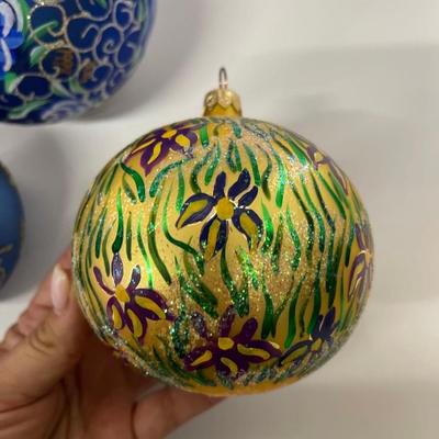 Lot of 3 Christopher Radko Hand Painted Round Christmas Ornaments