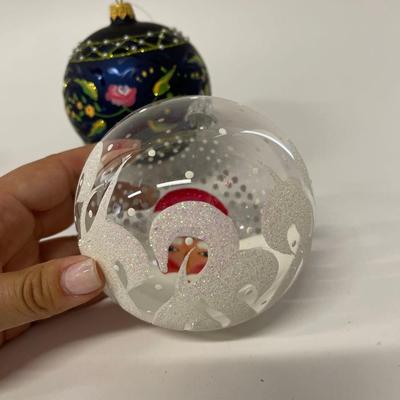 Lot of 2 Hand Painted Christmas Balls, Thomas Glenn "Windswept Santa - White" Ball Christmas Ornamen
