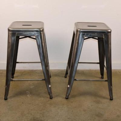 Set of 2 Tolix Metal Counter Height Bar Stools From Restoration Hardware