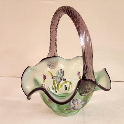 Lot #263 Fenton Art Glass basket - green/amethyst
