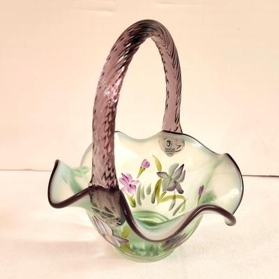 Lot #263 Fenton Art Glass basket - green/amethyst