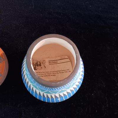 2 SIGNED NATIVE AMERICAN CLAY POTS
