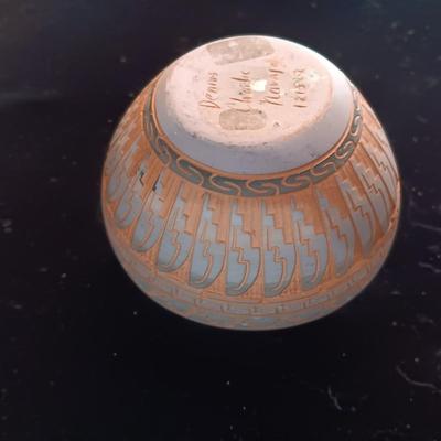 2 SIGNED NATIVE AMERICAN CLAY POTS