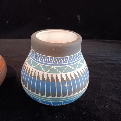 2 SIGNED NATIVE AMERICAN CLAY POTS