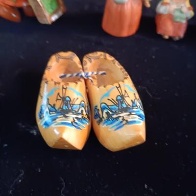 MINIATURE UNIBOCK AND OTHER FIGURES PLUS WOODEN SHOES
