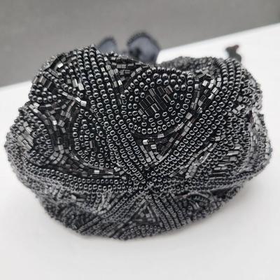 Black Beaded Bag & Rhinestone Jewelry