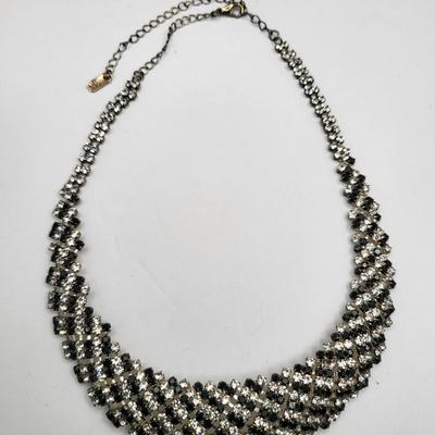 Black Beaded Bag & Rhinestone Jewelry