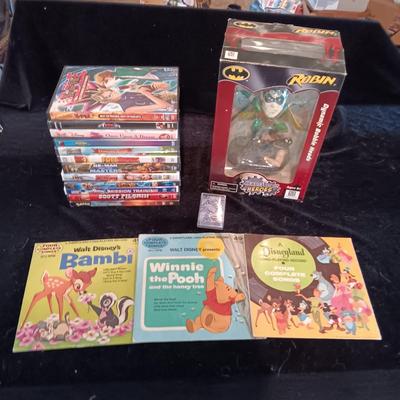 BATMAN'S "ROBIN" BOBBLEHEAD , KIDS MOVIES ON DVD AND 45's RECORDS