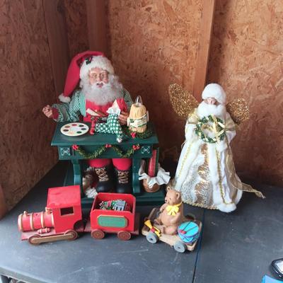 MUSICAL, ANIMATED SANTA, WOODEN TRAIN & ANGEL TREE TOPPER