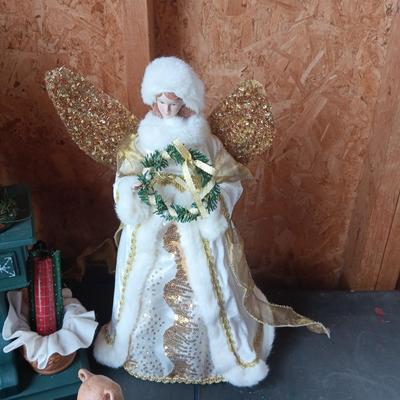 MUSICAL, ANIMATED SANTA, WOODEN TRAIN & ANGEL TREE TOPPER