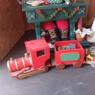 MUSICAL, ANIMATED SANTA, WOODEN TRAIN & ANGEL TREE TOPPER