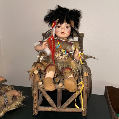 2 PORCELAIN NATIVE AMERICAN DOLLS