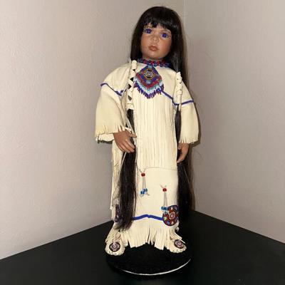 22" TALL PORCELAIN NATIVE AMERICAN DOLL