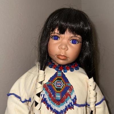 22" TALL PORCELAIN NATIVE AMERICAN DOLL
