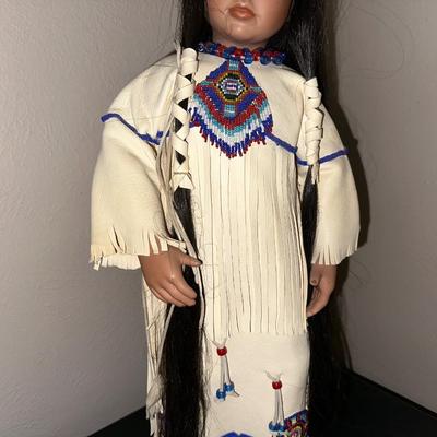 22" TALL PORCELAIN NATIVE AMERICAN DOLL