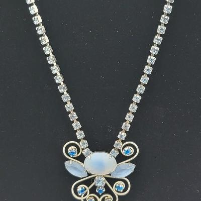 1950's Blue & Frosted Rhinestone Choker Necklace