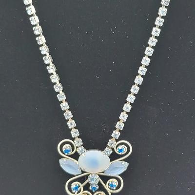 1950's Blue & Frosted Rhinestone Choker Necklace