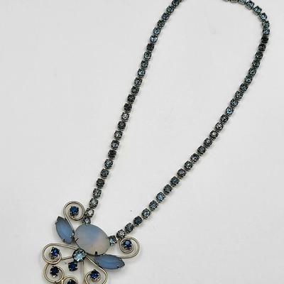 1950's Blue & Frosted Rhinestone Choker Necklace