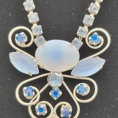 1950's Blue & Frosted Rhinestone Choker Necklace