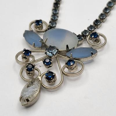 1950's Blue & Frosted Rhinestone Choker Necklace