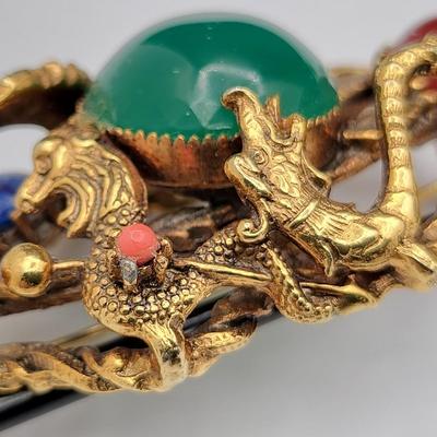 Vintage Dragon Brooch + Clip Earrings