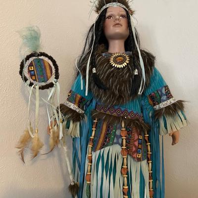 31" PORCELAIN NATIVE AMERICAN DOLL