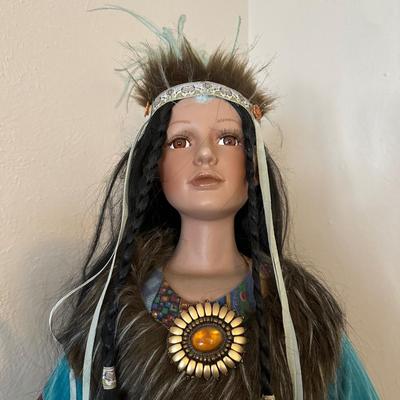 31" PORCELAIN NATIVE AMERICAN DOLL