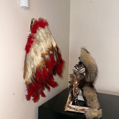 DECORATED BARK TEEPEE AND A HEADDRESS