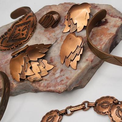 Vintage Copper Bracelets Pin Earrings Ring