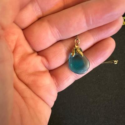 Teal transparent stone necklace