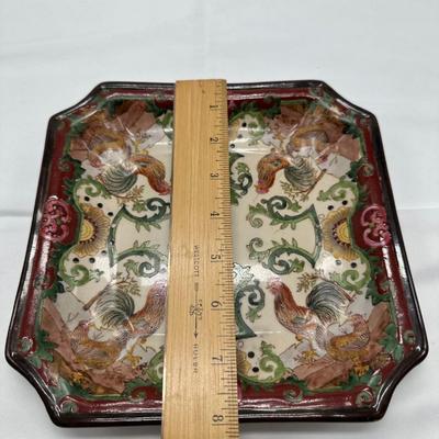 Chinese Export Porcelain Vintage Square Rooster Plate-local pickup and shipping available