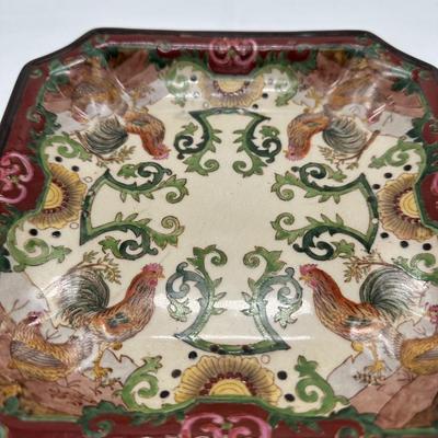 Chinese Export Porcelain Vintage Square Rooster Plate-local pickup and shipping available