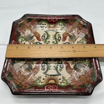 Chinese Export Porcelain Vintage Square Rooster Plate-local pickup and shipping available