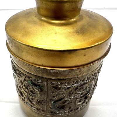 Brass Cigarette Container with Renaissance Ornamentation, Mid-20th Century