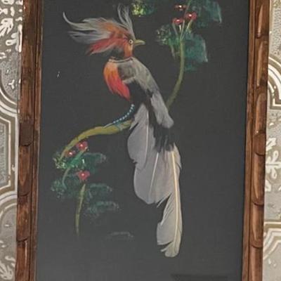 Signed Mexico Bird Feather Collage