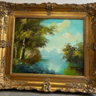 Nicely Framed Oil on Canvas Painting Inspired by Hudson River School