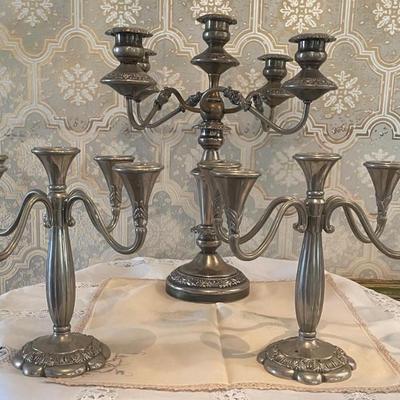 Three Silver Plate Candelabra