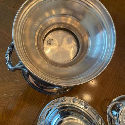 Multiple Silver Plate Trays and Ice Bucket