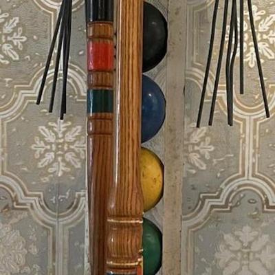 Vintage Croquet Set with Wooden Base