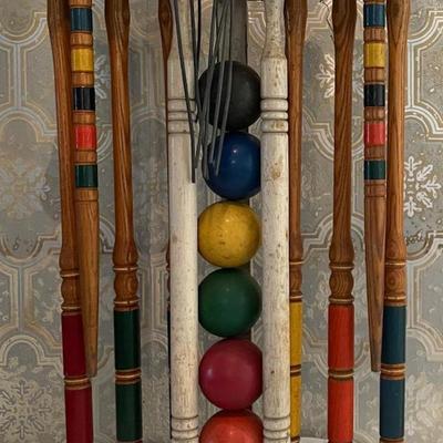 Vintage Croquet Set with Wooden Base
