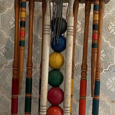 Vintage Croquet Set with Wooden Base