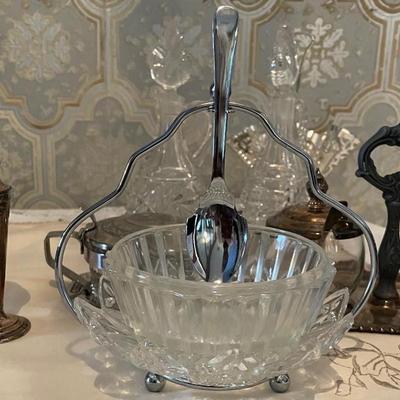 Collection Silverplate Salt Pepper Shakers, Creamer, Oil Crystal Decanters and More