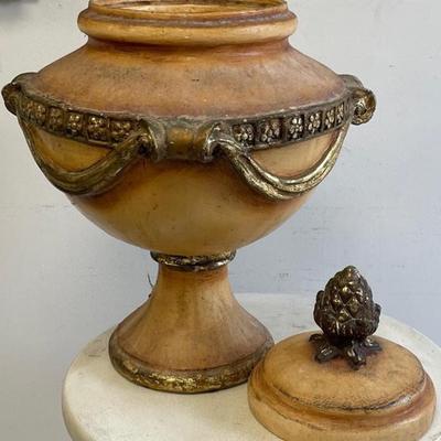 French Hand Painted Tole Urn with Cover