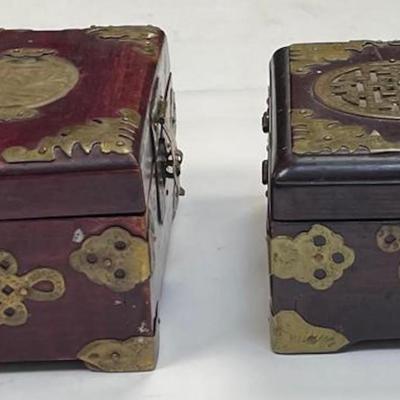 Two Chinese Rose Wood Jade Jewelry Boxes