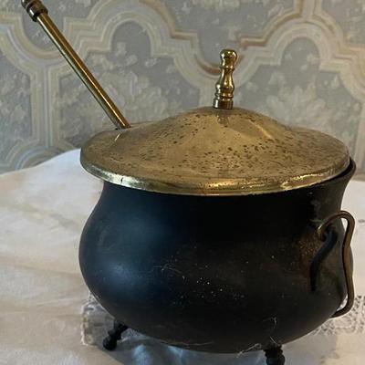 Small Art Deco Pot with Ladle and Brass Cover