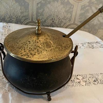 Small Art Deco Pot with Ladle and Brass Cover